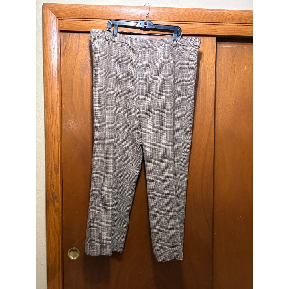 Lauren Ralph Lauren Wool Blend Plaid Trousers Brown Tan 20W Straight Leg